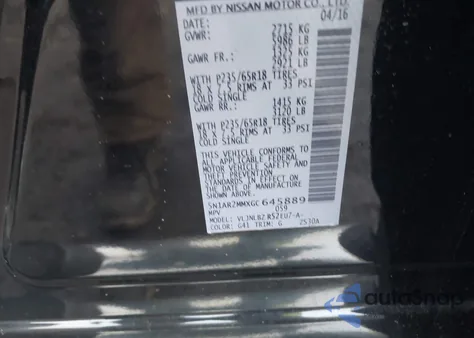 2016 Nissan Pathfinder S from USA, damaged, VIN 5N1AR2MMXGC645889